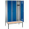 Armoire à linge avec banquette, 3 compartiments, verrou de sécurité, aluminium blanc/bleu azur