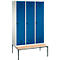 Armoire à linge avec banquette, 3 compartiments, verrou de sécurité, gris clair/bleu azur