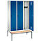 Armoire à linge avec banquette, 3 compartiments, verrou de sécurité, gris clair/bleu azur