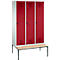 Armoire à linge avec banquette, 3 compartiments, verrou de sécurité, gris clair/rouge rosé