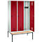 Armoire à linge avec banquette, 3 compartiments, verrou de sécurité, gris clair/rouge rosé