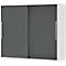 Armoire à monter à porte coulissante BARI, 4 tablettes, serrure, avec cloison médiane, l. 1200 x P 430 x H 1057 mm, blanc/anthracite