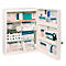 Armoire à pharmacie FAMULUS, verrouillable, pour kits de remplissage DIN 13157 &amp;13169, 7 compartiments intérieurs, L 350 x P 150 x H 450 mm, blanc