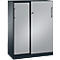 Armoire à portes coulissantes ASISTO C 3000, 3 hauteurs de classeurs, avec plateau de finition, largeur de 1000 mm, anthracite/argent alu
