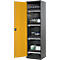Armoire à produits chimiques, porte battante, 4 bacs extractibles, 545 x 520 x 1950 mm, jaune de sécurité