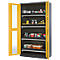 Armoire à produits chimiques, porte battante avec découpe de verre, 4 bacs extractibles, 1055 x 520 x 1950 mm, jaune de sécurité