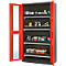 Armoire à produits chimiques, porte battante avec découpe de verre, 4 bacs extractibles, 1055 x 520 x 1950 mm, rouge circulation