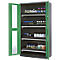 Armoire à produits chimiques, porte battante avec découpe de verre, 4 bacs extractibles, 1055 x 520 x 1950 mm, vert réséda
