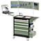 Armoire à tiroirs Bedrunka+Hirth maxmobile 1, mobile, 5 tiroirs, structure de plaques perforées, surfaces de rangement, verrouillable, jusqu'à 300 kg, vert réséda RAL 6011, tôle d'acier