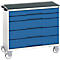 Armoire à tiroirs mobile Bott verso, 5 tiroirs, jusqu'à 50 kg par tiroir, extension totale, L 1050 x P 550 x H 965 mm, tôle d'acier, gris-bleu