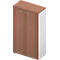 Armoire avec portes marron et côté blanc, poignées et pieds argentés.