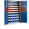 Armoire d'atelier - équipée de bacs - l. 1200 x P 500 x H 1935 mm- gris clair et bleu gentiane - notre marque Schäfer Shop Select