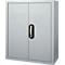 Armoire d'atelier - l. 700 x P 300 x H 830 mm - 4 étagères - 22 bacs - avec portes - alu blanc