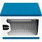 Armoire de charge pour Notebook Good Connections GEMMA N16, transformable en chariot de charge, pour 16 appareils, douilles Schuko, verrouillable, puissance 2300 W, blanc-bleu