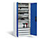 Armoire de charge sur batterie Comfort de C+P avec portes en tôle pleine, H 1950 x L 930 x P 500 mm, gris clair/bleu gentiane