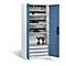 Armoire de charge sur batterie Comfort de C+P avec portes en tôle pleine, H 1950 x L 930 x P 500 mm, gris clair/bleu lointain