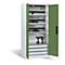 Armoire de charge sur batterie Comfort de C+P avec portes en tôle pleine, H 1950 x L 930 x P 500 mm, gris clair/vert réséda