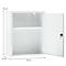 Armoire murale blanche avec porte ouverte. Les dimensions sont indiquées.