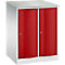 Armoire vestiaire Resisto de C+P, 2 compartiments, 2 casiers, L 772 x P 640 x H 1077 mm, gris clair/rouge rubis