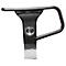 Black chair arm with handle, silver button and metallic base.