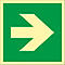 A green square with a white arrow pointing right. Yellow frame.