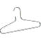 A metal clothes hanger, against a neutral background. The hanger has a typical shape with a hook and crossbar.