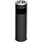 Black, cylindrical ashtray with a metal rim and a rectangular opening.