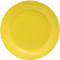 Assiette en carton jaune avec un bord nervuré.