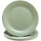 Assiettes en carton vert clair, partiellement empilées, avec un bord nervuré.