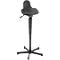 Black, height-adjustable swivel stool with star-shaped base, backrest and seat.