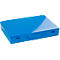 Blue rectangular box with handle and two closures.