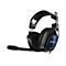 Schwarzes Gaming-Headset mit Mikrofon und silbernen Details. Auf dem blauen Ohrmuschel ist "astro" in weißer Schrift zu sehen.