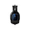 Schwarzes Gaming-Headset, Detailansicht. Blaue Akzente mit „A40“ und „Tournament Ready“-Schriftzug.