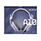 Hellviolettes Headset Astro A10. Grauer Bügel und Ohrmuschel. Logo und Schriftzug: A10. Abnehmbares 3,5-mm-Kabel.