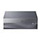 Grauer ASUS-Mini-PC. Oben mit geriffelter Oberfläche, vorne mit vertikalen Lamellen und ASUS-Logo sowie Power-Taste.