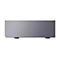 Grauer, rechteckiger Kasten mit abgerundeter Ecke, steht auf zwei schwarzen Füßen.