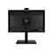 Rückseite eines schwarzen ASUS-Monitors mit Standfuß, Webcam an der Oberseite und verschiedenen Anschlüssen.