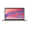 Frontansicht eines silbernen Asus Chromebook Laptops mit eingeschaltetem Bildschirm vor weißem Hintergrund.