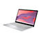 Silbernes Asus Chromebook mit geöffnetem Display vor weißem Hintergrund.