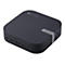 Schwarze Asus Chromebox mit abgerundeten Ecken, Anschlüssen an der Vorderseite und dem Asus-Logo.