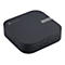 Schwarze, quadratische ASUS Chromebox mit abgerundeten Ecken, Anschlüssen und Logo auf weißem Hintergrund.