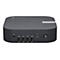 Dunkelgraue Asus Chromebox mit USB-Anschlüssen, Netzschalter und Logo. Abgerundete Kanten, Detailansicht.