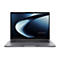 Ein graues Laptop mit schwarzem Bildschirm, auf dem ASUS EXPERTBOOK steht. Das Laptop steht vor weißem Hintergrund.
