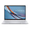Silbernes Asus Expertbook Notebook von vorne. Der Bildschirm zeigt ein abstraktes, blau-orangefarbenes Hintergrundbild.