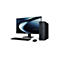 Schwarzes Asus ExpertCenter Desktop-Set mit Monitor, Tower, Tastatur und Maus auf weißem Hintergrund.