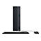 Schwarzer Asus ExpertCenter Desktop-PC mit angeschlossener Tastatur und Maus vor weißem Hintergrund.