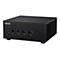 Schwarzer ASUS Mini-PC auf weiÃŸem Hintergrund. Auf der Vorderseite AnschlÃ¼sse und Power-Button.