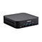 Schwarzer Asus Mini-PC mit Power-Button, USB-Anschlüssen und Kopfhörerbuchse auf der Vorderseite.