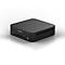 Schwarzer ASUS Mini-PC, eckig, auf weißem Hintergrund. Vorne: USB-Anschlüsse, Power-Taste, Logo. Seitlich: Lüftungsschlitze.