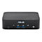 Schwarzes Asus Mini-PC-Gehäuse von vorne mit Anschlüssen, Power-Button und Branding.